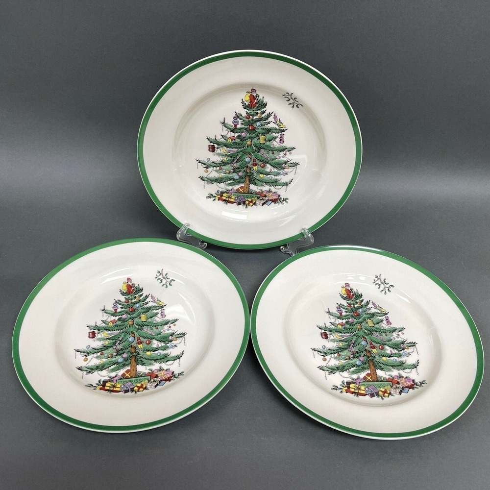 Spode Christmas Tree Dinner Plates Green Band Lot of 3 - Retail $42 each
